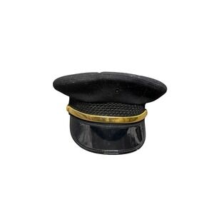 Bancroft Military Caps Black Visor Hat Gold Trim Patent Brim Size 7 1/4 USA